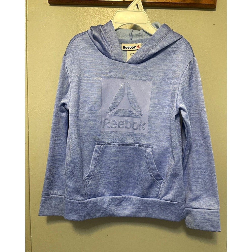Reebok Girls Blue Pullover Hoodie Youth 6/6X 100% Polyester Pockets Logo